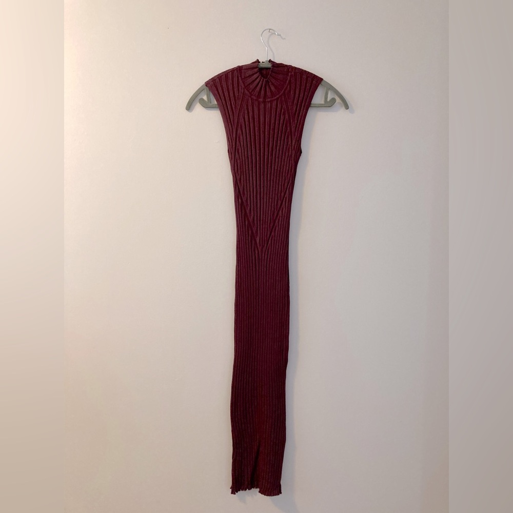 Dynamite Mock Neck Midi Dress - Wine